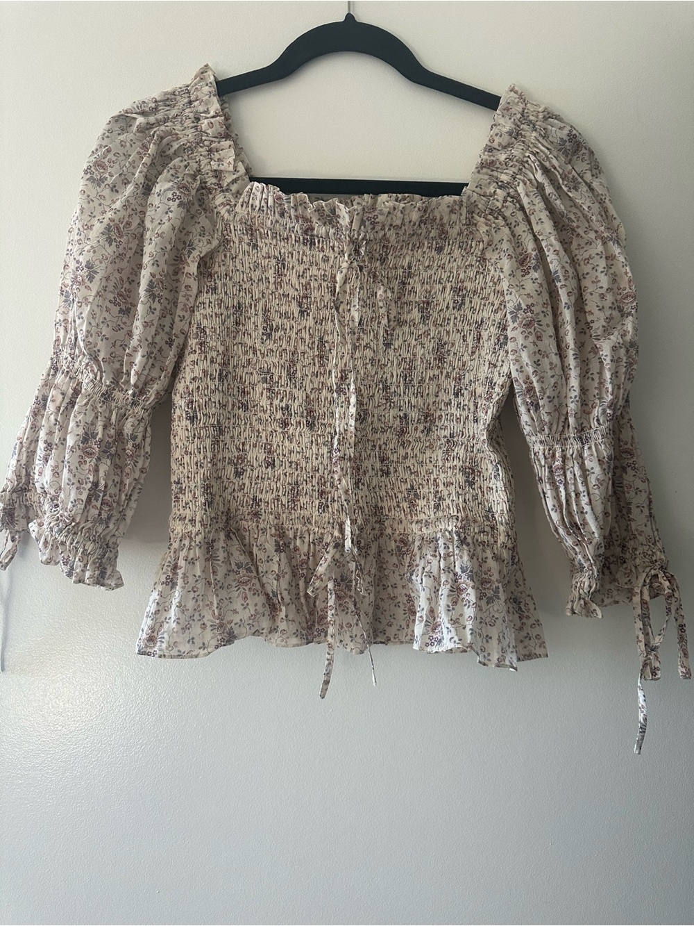 Polo by Ralph Lauren Cream Floral Smocked Peasant Blouse